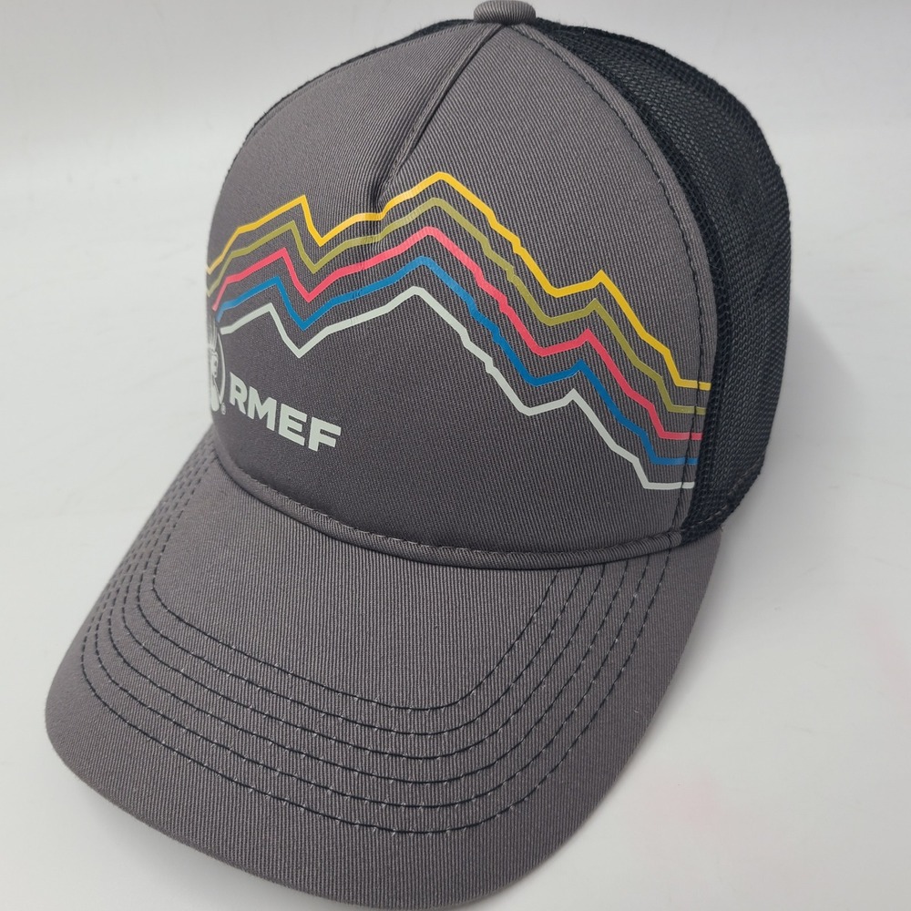 RMEF Hat Snapback (Fits Small) Mesh Gray Black Rocky Mountain Elk Foundation
